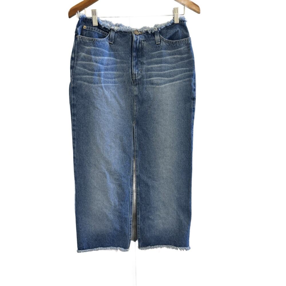 R4R Denim Maxi Skirt With Front Slit Size 9 (6-8) Blue Medium Wash
